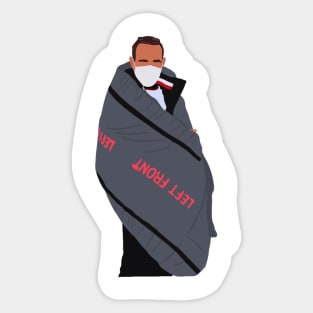 Lewis Hamilton wrapped up in a tire warming blanket Sticker